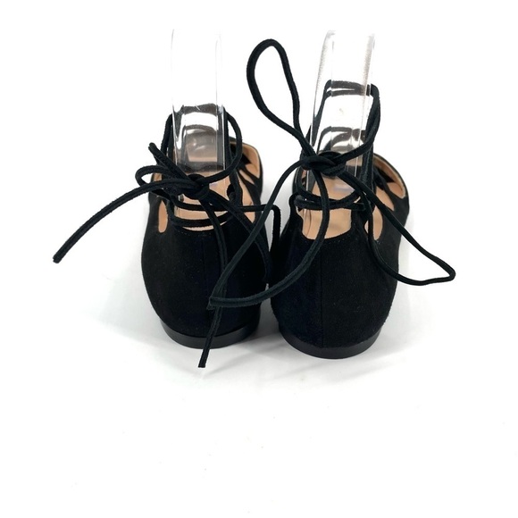 FABIO RUSCONI NWT Suede Black Open Toe Lace Up Ballet Flats - Picture 3 of 5